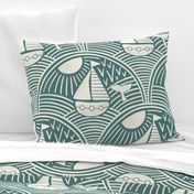 Sailing boats on the sea in teal