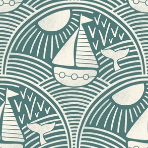 Sailing boats on the sea in teal