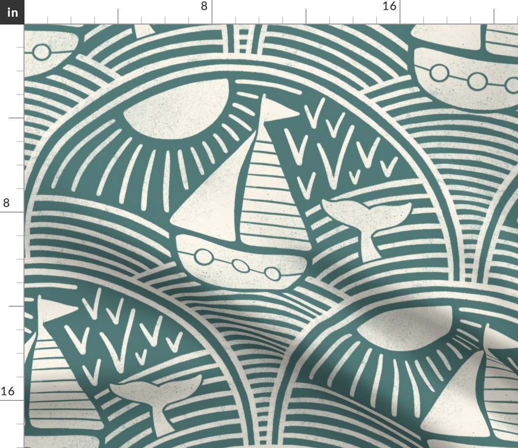 Sailing boats on the sea in teal