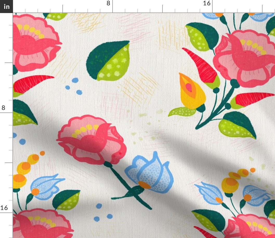 Hand Drawn Hungarian Pepper Floral Fabric - Budapest Hungary Special Convention DIY Gifts
