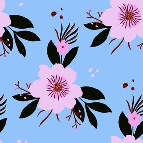 Floral Harmony in Azure: black and pink
