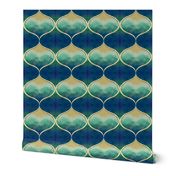 Mermaid Vibes Trip to The Beach Elegant Shoreline Ogee Watercolor With Bokeh Effect Gold Cutout 