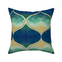 Mermaid Vibes Trip to The Beach Elegant Shoreline Ogee Watercolor With Bokeh Effect Gold Cutout 