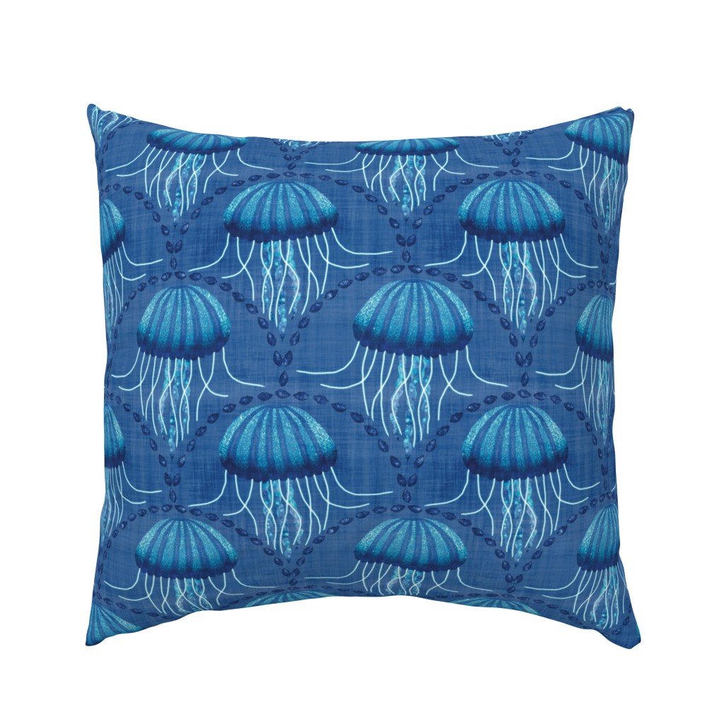(M) Luminous Ocean Drift - Indigo Blue Jellyfish Pattern