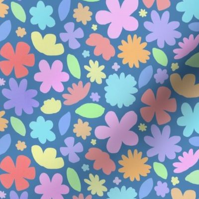 Pastel Rainbow Floral on a blue background