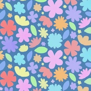 Pastel Rainbow Floral on a blue background