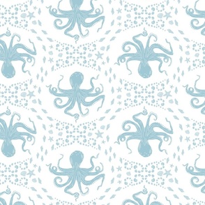 Octopus and sea shells -  Pastel pale Blue