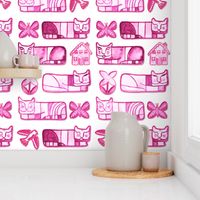 cats in watercolor pink cubist