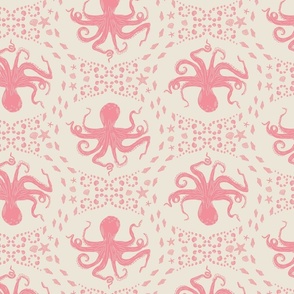 Sand beach art - octopus and sea shells - Bubblegum pink
