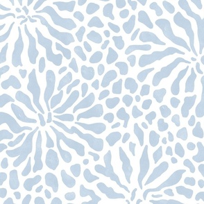 abstract boho garden - fog blue stylized flowers on white - floral coastal botanical wallpaper