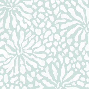 abstract boho garden - white stylized flowers on sea glass green - floral coastal botanical wallpaper