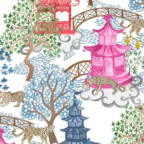 Party Leopards in Pagoda Forest Navy_ Pink and Red 