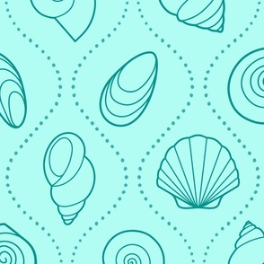 L - Wavy Shell Stripes – Aqua Sea Green – Soft Stripe Coastal Seaside Sea Shells 