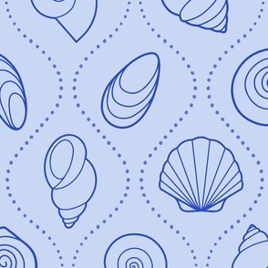 L - Wavy Shell Stripes – Blue Ocean – Soft Stripe Coastal Seaside Sea Shells 