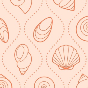 L - Wavy Shell Stripes – Coral Peach – Soft Stripe Coastal Seaside Sea Shells