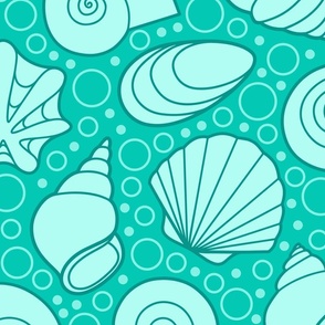 L - Sea Shells – Aqua Sea Green – Coastal Seaside Beach Vacation