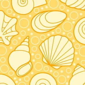 L - Sea Shells – Yellow Sunshine – Coastal Seaside Beach Vacation