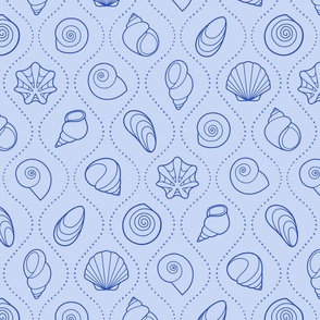 M - Wavy Shell Stripes – Blue Ocean – Soft Stripe Coastal Seaside Sea Shells 