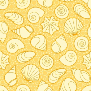 M - Sea Shells – Yellow Sunshine – Coastal Seaside Beach Vacation