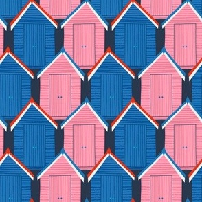 Beach Huts, pink and blue, medium scale by Cecca Designs