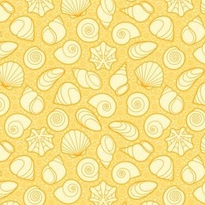 S - Sea Shells – Yellow Sunshine – Coastal Seaside Beach Vacation