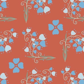 bluebells pattern on a red background
