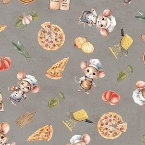 Pizza Chef cute cooking mice baker gray mouse for baby blanket margarita pizza party Italian cuisine Culinary pepperoni pizza  