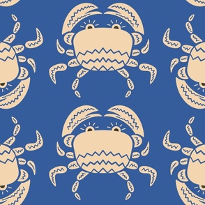Beige-crab-with-zigzag-pattern-on-minimalist-ocean-blue-dichromatic-maritime-XL-jumbo