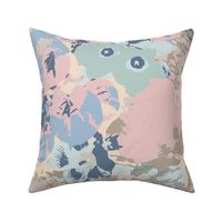 Tropical Beach Floral, Pink and Teal Blue, Abstract Sea Hibiscus, Large