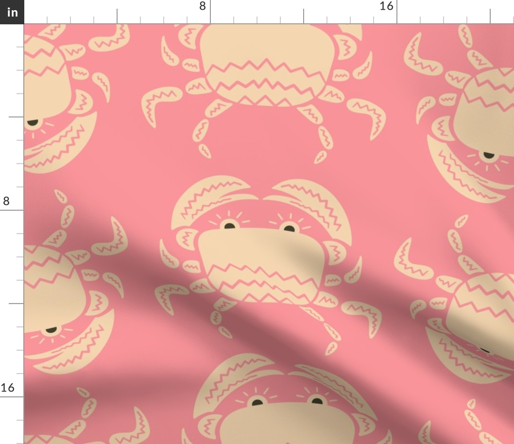 Beige-crab-with-zigzag-pattern-on-minimalist-vintage-soft-pink-dichromatic-maritime-XL-jumbo
