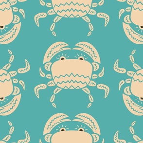 Beige-crab-with-zigzag-pattern-on-minimalist-vintage-sky-blue-dichromatic-maritime-XL-jumbo