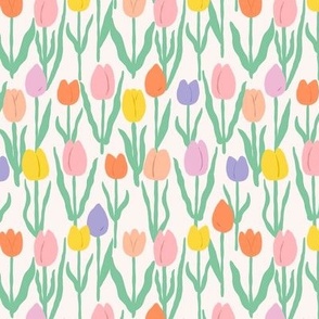 Bright spring tulips, yellow pink and lavender