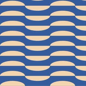 Geometric-vintage-beige-halved-alternating-ellipses-on-ocean-blue-resembling-waves-XL-jumbo