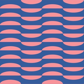 Geometric-vintage-pink-halved-alternating-ellipses-on-ocean-blue-resembling-waves-XL-jumbo