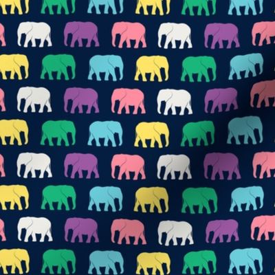 (3/4" scale) elephants - multi rainbow on navy - LAD24