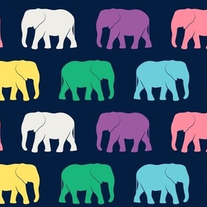 elephants - multi rainbow on navy - LAD24