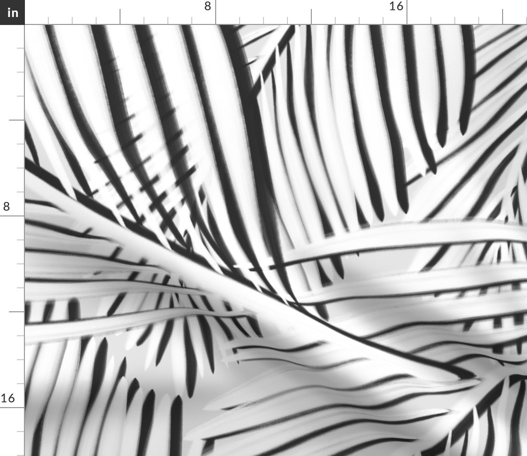 Palms in Grayscale Chevron, large