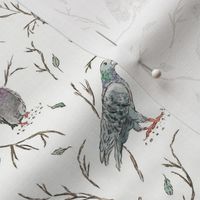 City Pigeons With Branches | Watercolor | Small