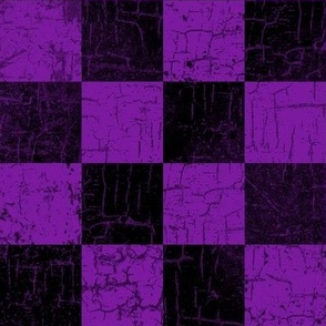 rustic checks black and purple, distressed, grunge, 2 inch large scale, checkers, checkerboard, halloween