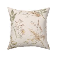 Everlasting Flora - Dried Flower and Leaves Spaced Pattern - Blush BG