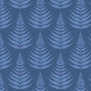 Fern leaves damask - blue on blue