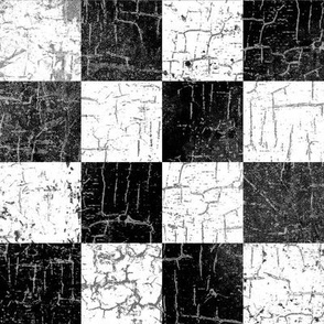 rustic checks black and white, distressed, grunge, 2 inch large scale, farmhouse, checkers, checkerboard