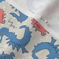 Trip to the Beach with Crazy Sea Monsters Doodles RED and BLUE