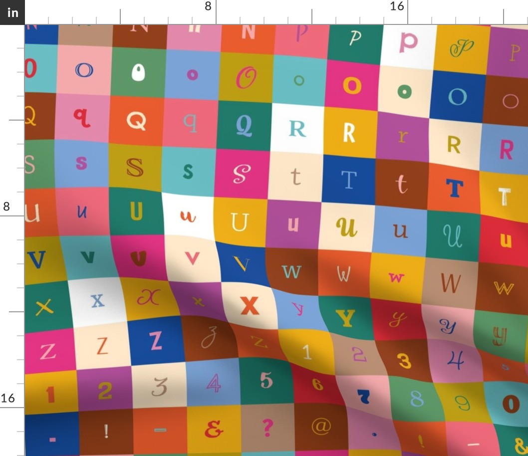 Alphabet Letters (Large) to Cut, Spell, & Sew Multicolor - 2" Grid, 1/2" seam allowance around each letter, Multi-Font, for personalizing sewing projects 