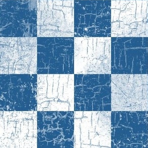 rustic checks blue white, distressed, grunge, 2 inch large scale, checkers, checkerboard, farmhouse, 4th of July