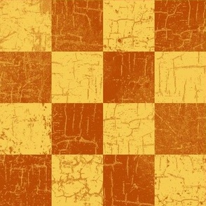 rustic checks burnt orange, mustard, distressed, grunge, 2 inch large scale, checkers, checkerboard, halloween