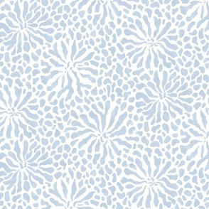 abstract boho garden small - fog blue stylized flowers on white - floral coastal botanical wallpaper