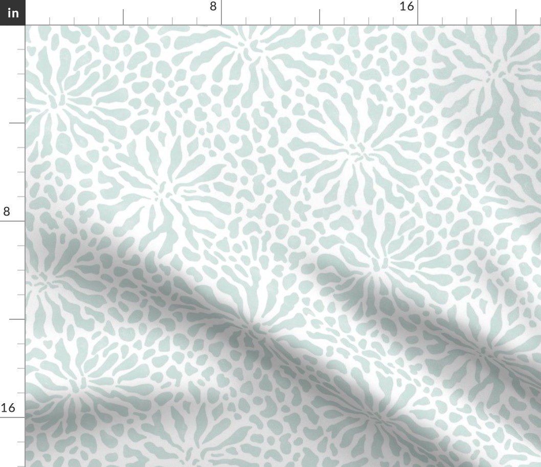 abstract boho garden small - sea glass green stylized flowers on white - floral coastal botanical wallpaper