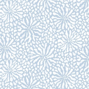 abstract boho garden small - white stylized flowers on fog blue color - floral coastal botanical wallpaper