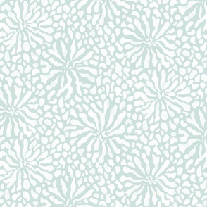 abstract boho garden small - white stylized flowers on sea glass green color - floral coastal botanical wallpaper